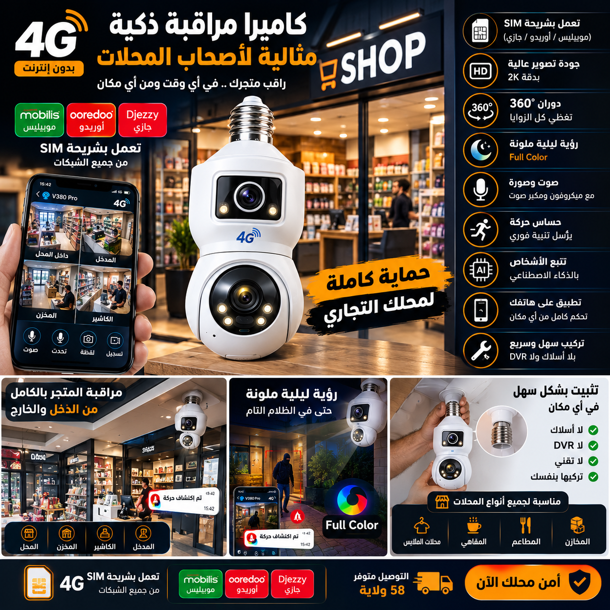 4G DUAL Camera lampe professionnel